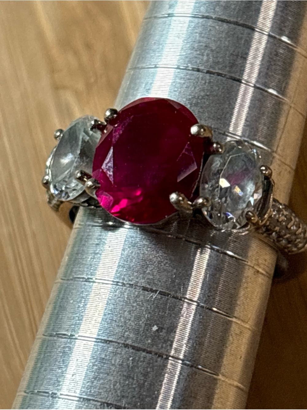 Beautiful!! 3.40ctw Lab Created Ruby & Zircon Ring  JD 925 CZ.  Size 8